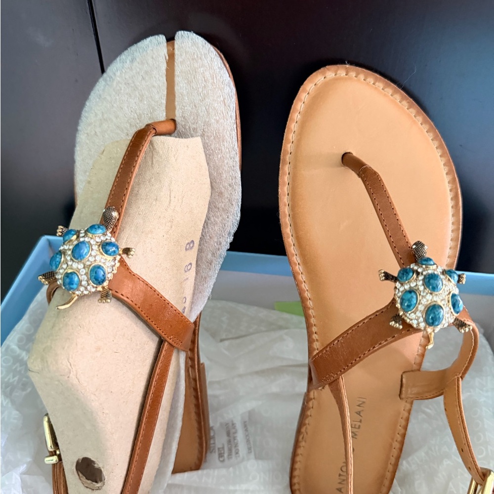 Elegant Tan Sandals with Blue Accents